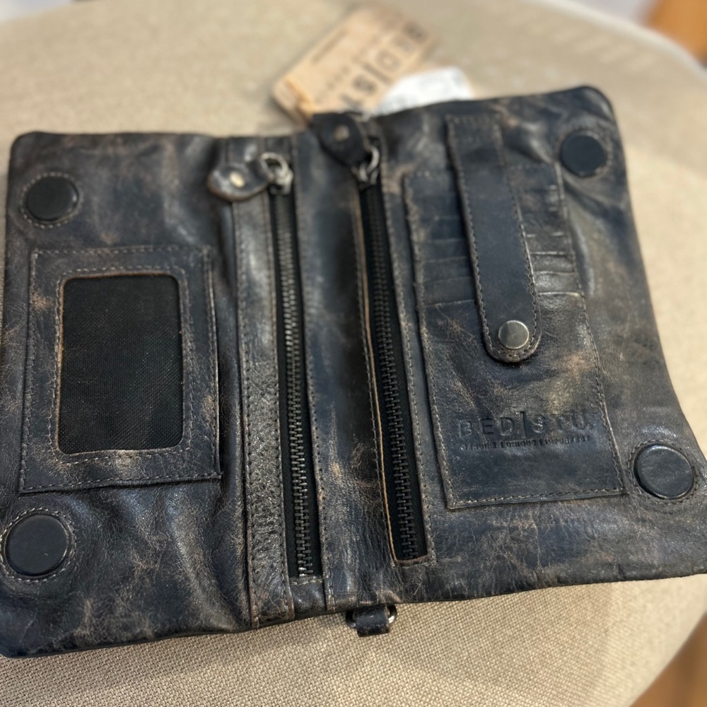 BED|STU “Cadence” Distressed Black Lux Leather Crossbody Purse - Picture 4 of 16